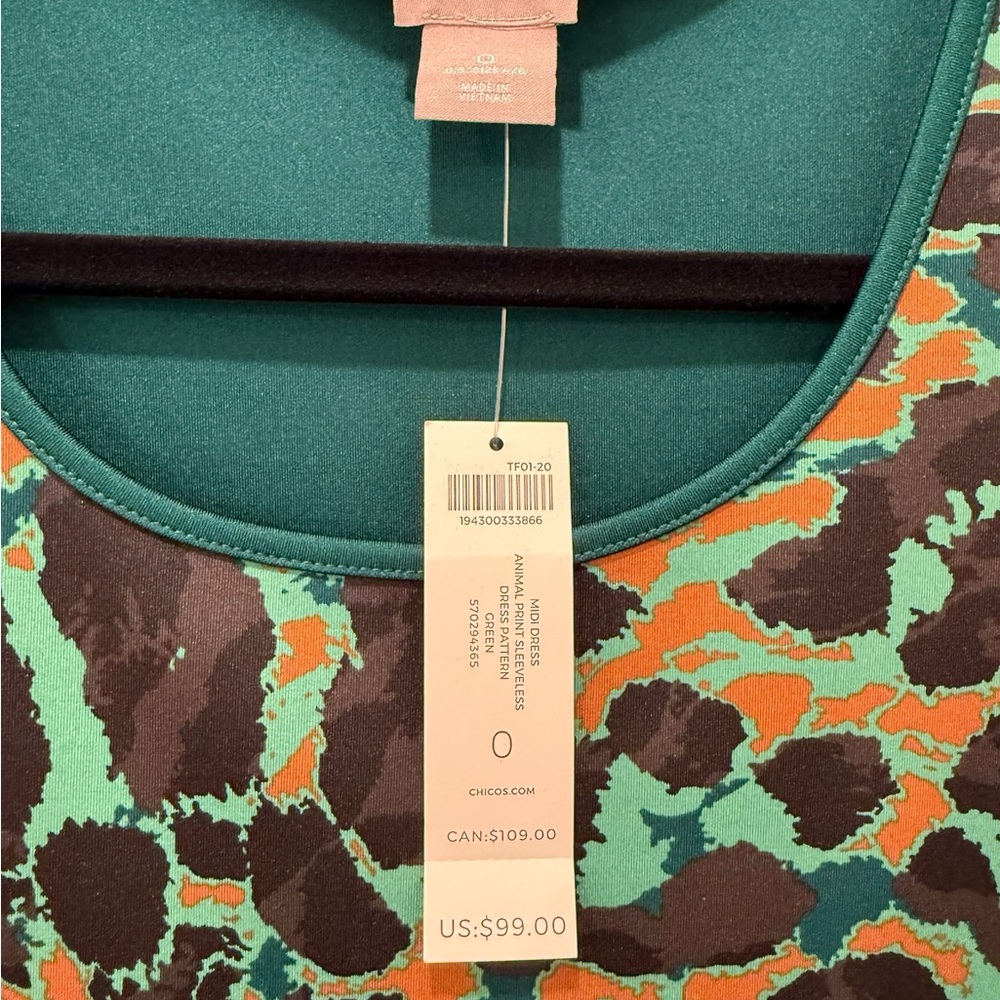 Chico's Green and Black Leopard-Print Midi Sheath Dress NWT - Picture 2 of 6